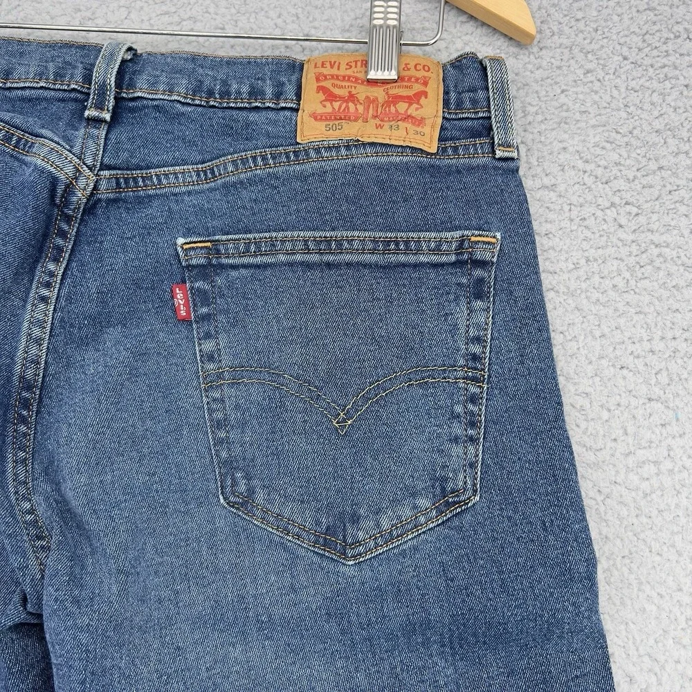 Levi's 505 Regular Fit Jeans Men's W33 L30 Blue Stretch Denim